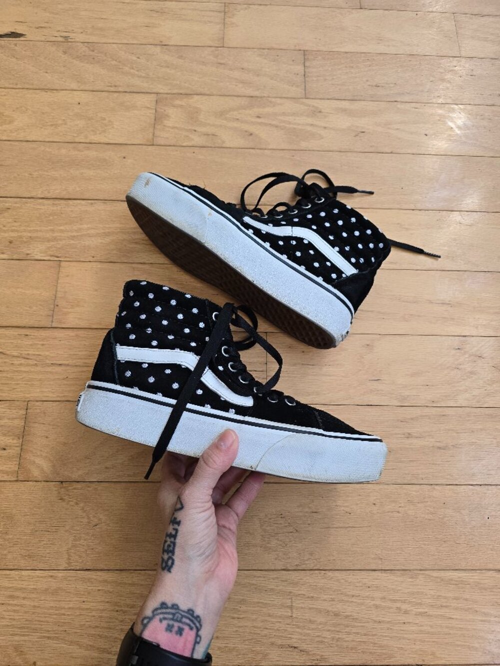 Vans | SK8-Hi Platform 2.0 black polka-dot suede skater sneakers | WMS 8